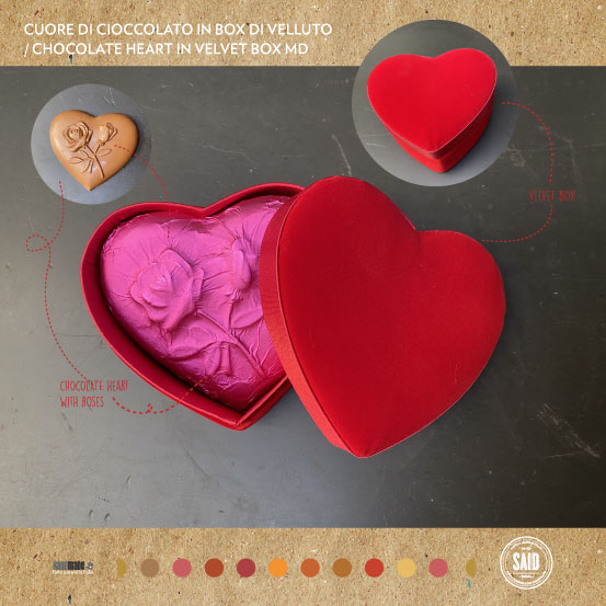 Cuore con rose in box velluto