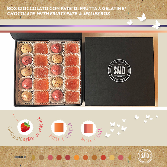Box dragees cioccolato/fragola & gelatine violetta/rosa