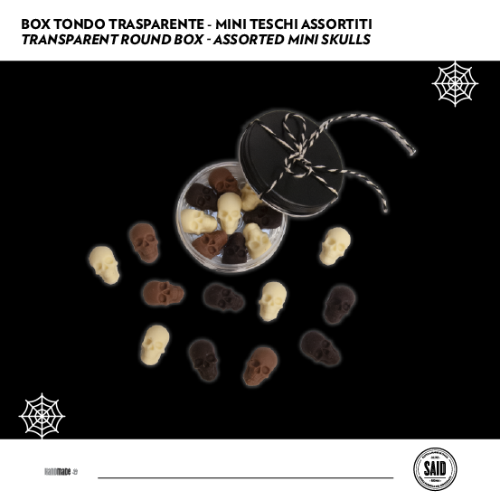 Box tondo trasparente  -  Mini teschi assortiti